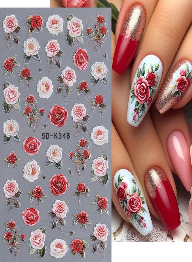 BSBTBZ Rose Nail Stickers - Embossed Flower Nail Art for Valentine's Day - Retro Design 5D Adhesive Stickers - Floral for Women's Manicure Decoration - 2Pcs - Image 4